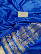 Royal Blue Shade Handwoven Kataan Mashru Silk Saree