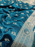 Teal Green Shade Handwoven Kataan Mashru Silk Saree