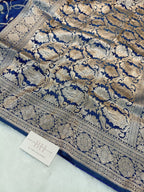 Royal Blue Shade Handwoven Kataan Mashru Silk Saree