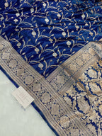 Royal Blue Shade Handwoven Kataan Mashru Silk Saree