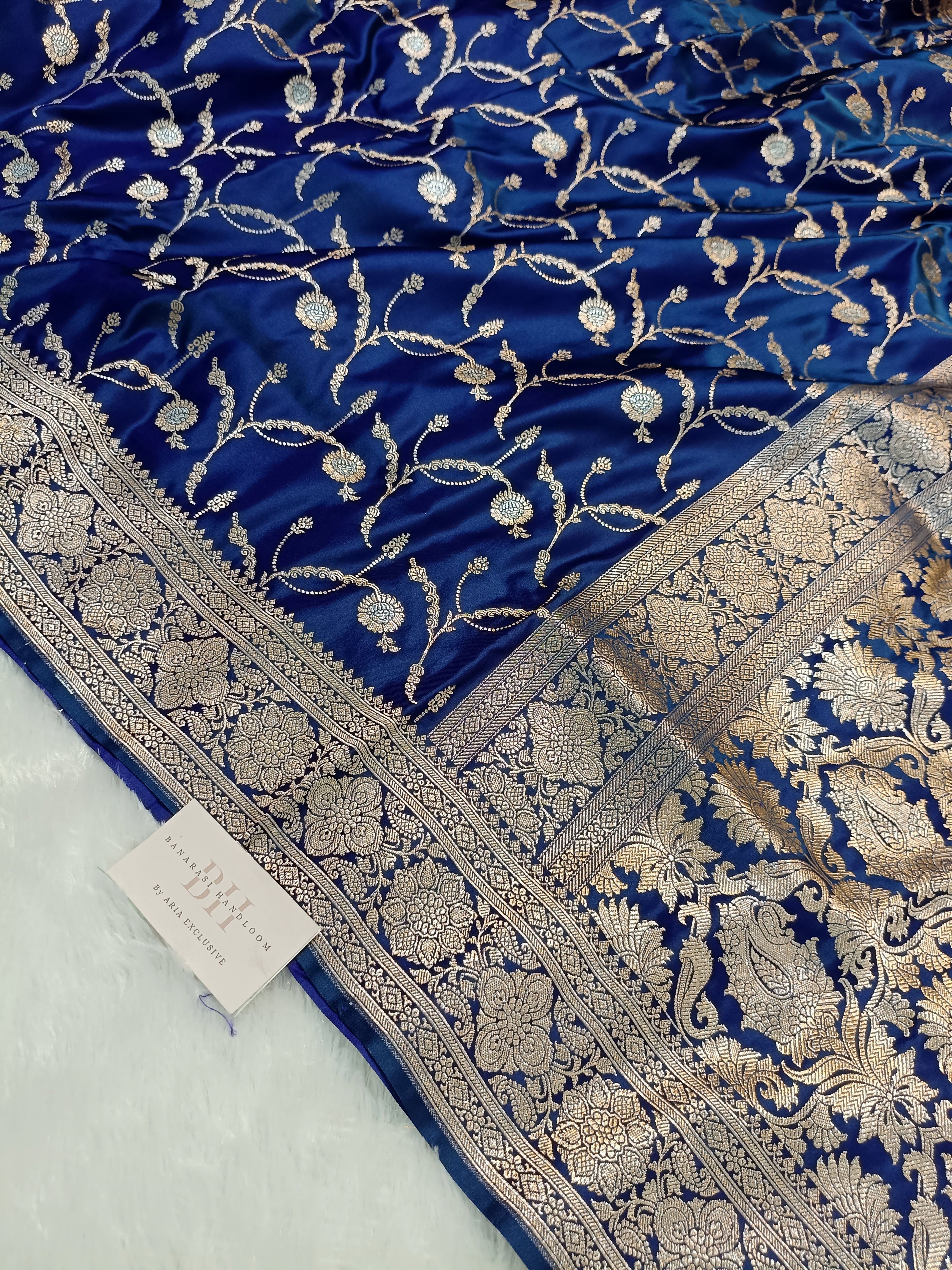 Royal Blue Shade Handwoven Kataan Mashru Silk Saree