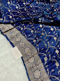 Royal Blue Shade Handwoven Kataan Mashru Silk Saree