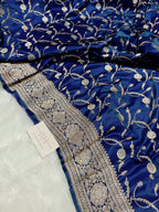 Royal Blue Shade Handwoven Kataan Mashru Silk Saree