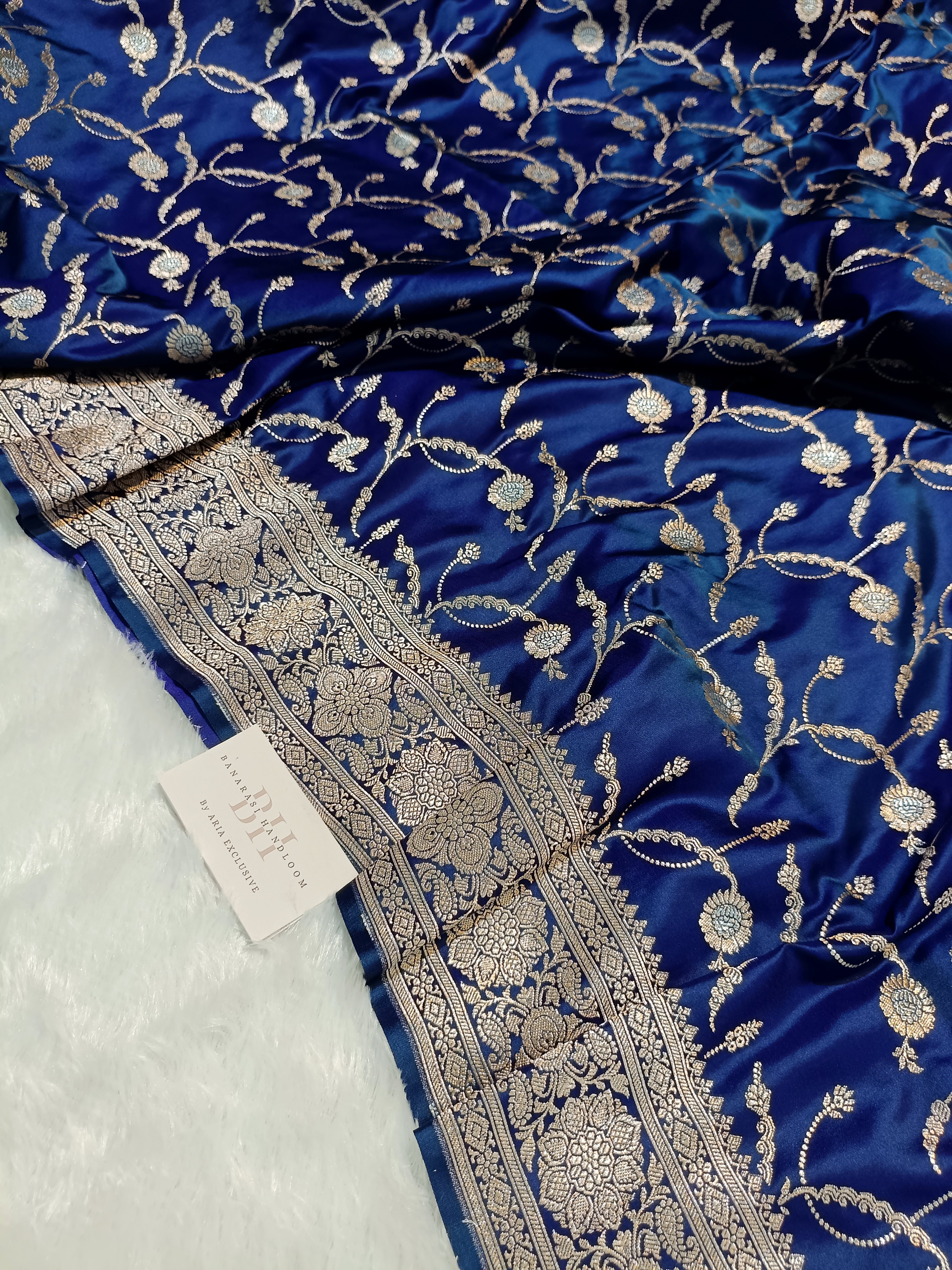 Royal Blue Shade Handwoven Kataan Mashru Silk Saree