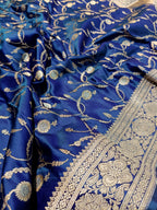 Royal Blue Shade Handwoven Kataan Mashru Silk Saree