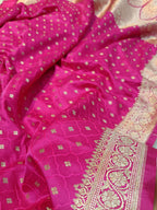 Hot Pink Shade Handwoven Kataan Mashru Silk Saree