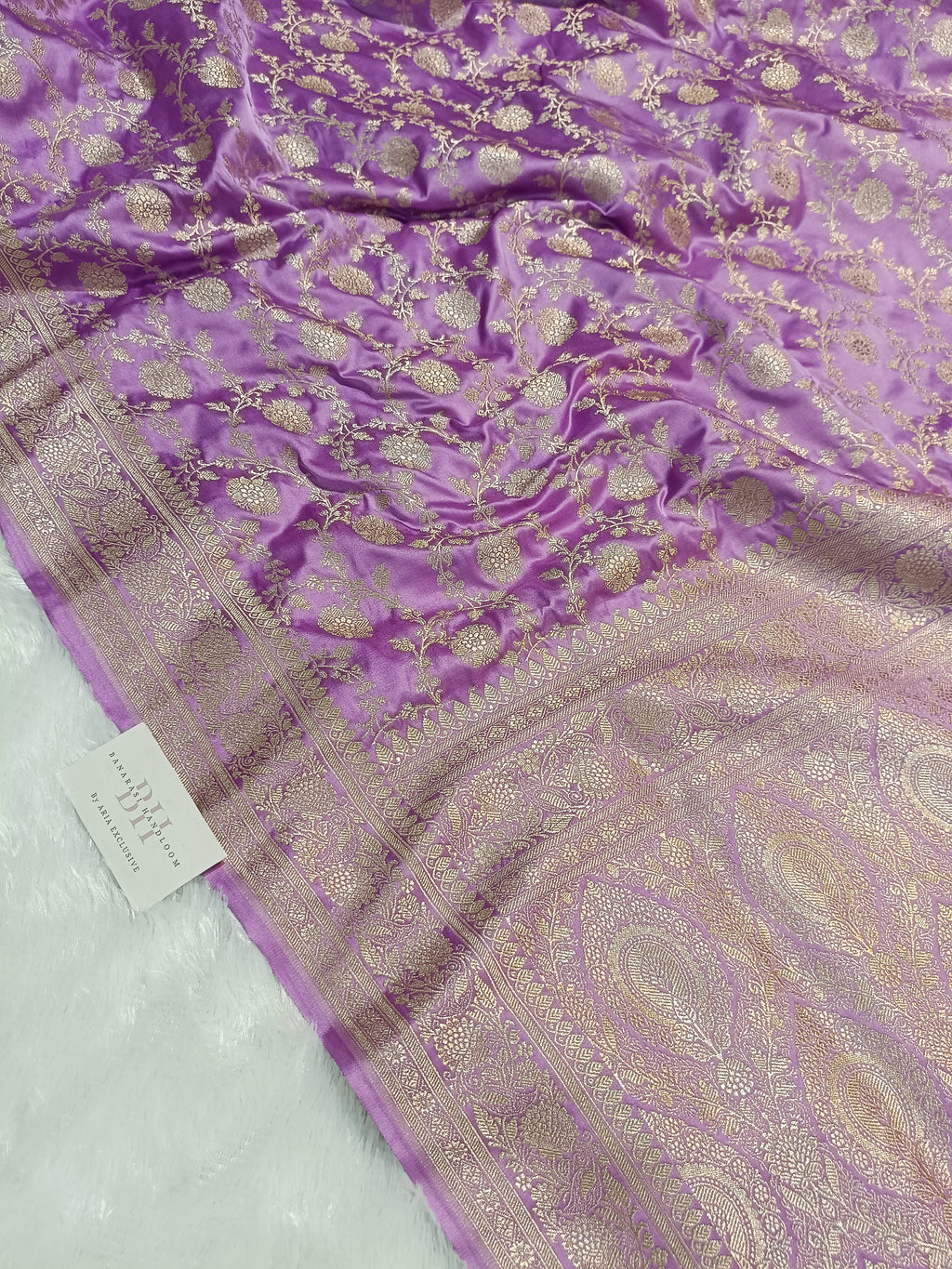 Lavender Shade Handwoven Kataan Mashru Silk Saree