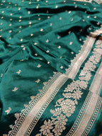 Deep Green Handwoven Kataan Mashru Silk Saree