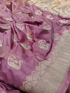 Mauve Pink Shade Handwoven Kataan Mashru Silk Saree