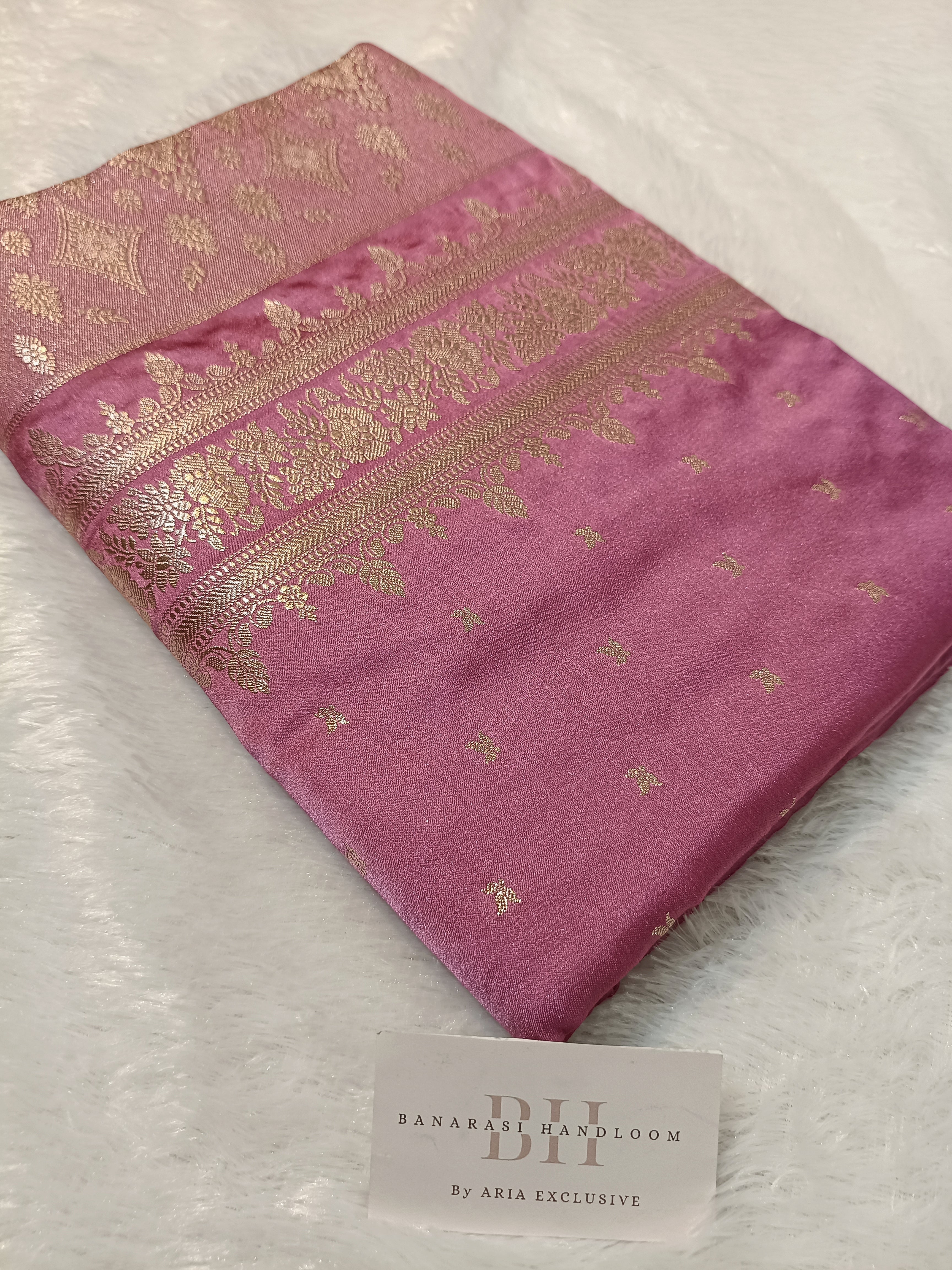 Mauve Pink Shade Handwoven Kataan Mashru Silk Saree
