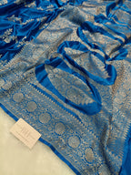 Cobalt Blue Shade Handwoven Kataan Mashru Silk Saree