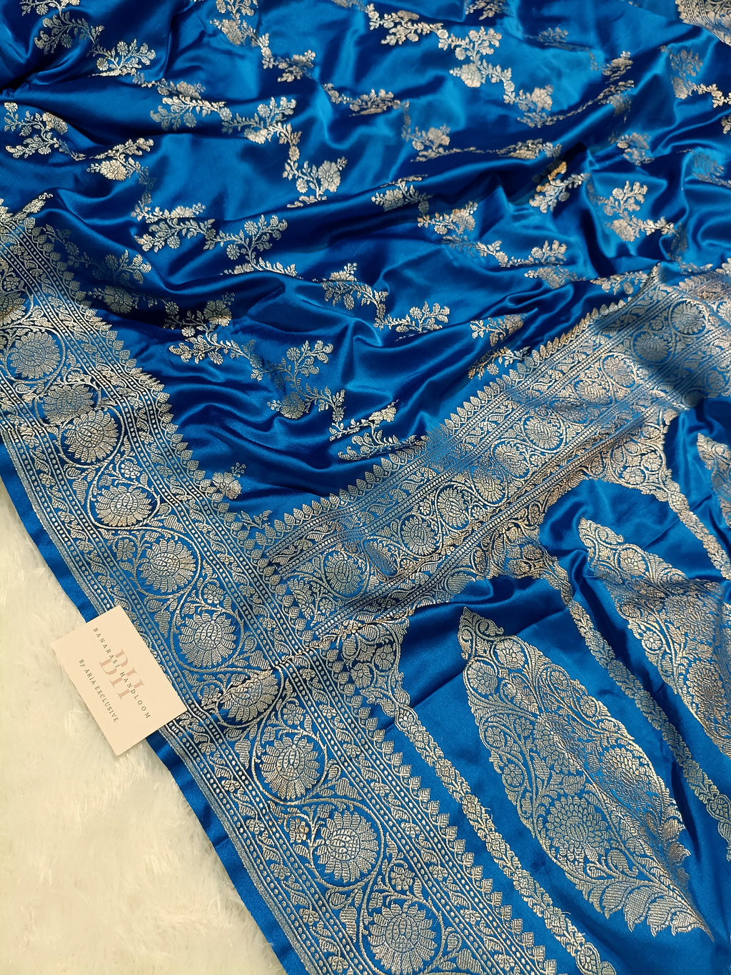 Cobalt Blue Shade Handwoven Kataan Mashru Silk Saree