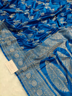 Cobalt Blue Shade Handwoven Kataan Mashru Silk Saree