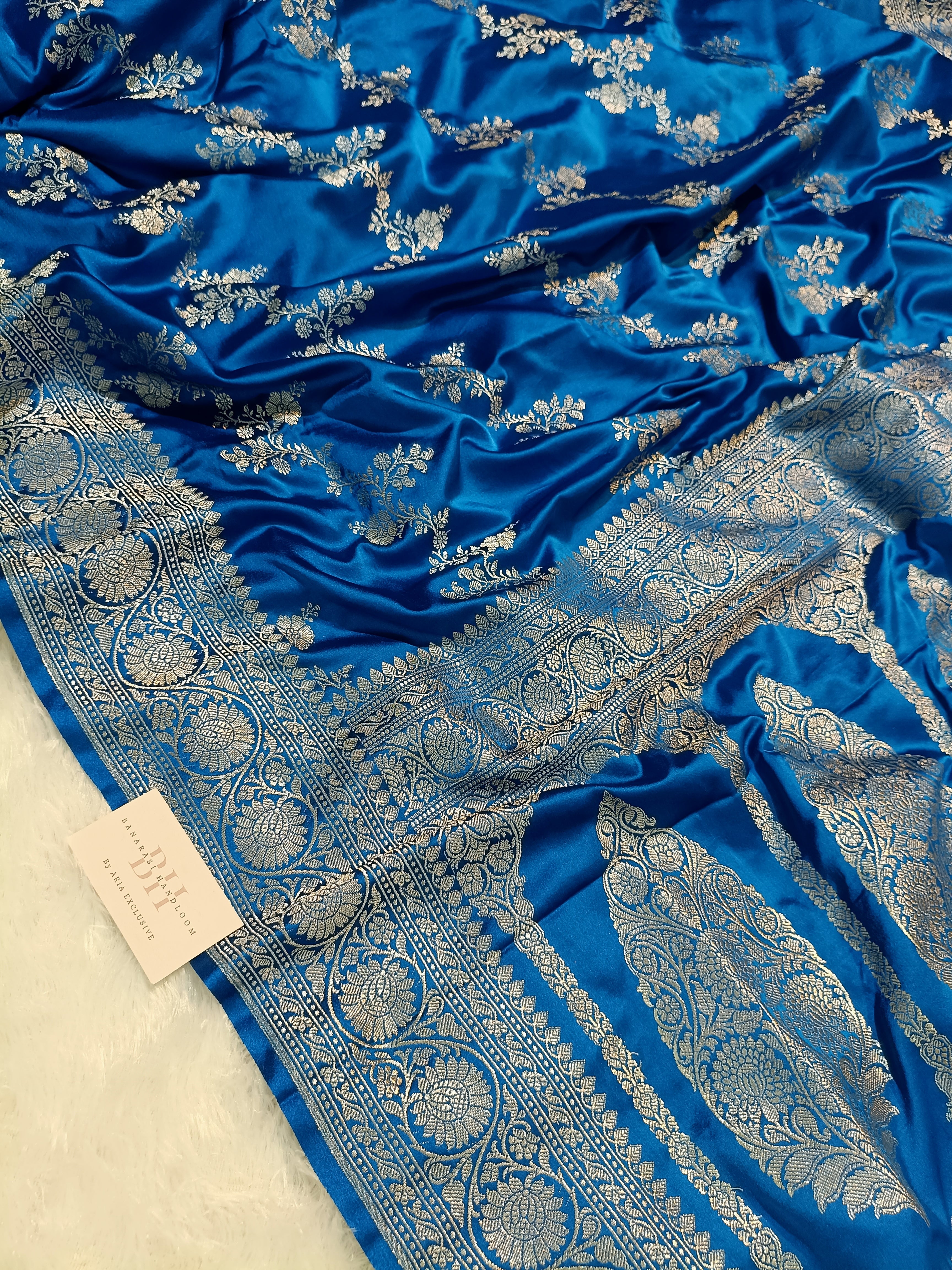 Cobalt Blue Shade Handwoven Kataan Mashru Silk Saree