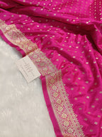 Hot Pink Shade Handwoven Kataan Mashru Silk Saree