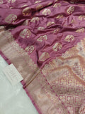 Mauve Pink Shade Handwoven Kataan Mashru Silk Saree