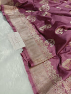 Mauve Pink Shade Handwoven Kataan Mashru Silk Saree