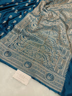 Teal Green Shade Handwoven Kataan Mashru Silk Saree