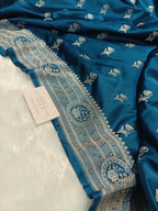 Teal Green Shade Handwoven Kataan Mashru Silk Saree