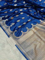 Cobalt Blue Shade Handwoven Kataan Mashru Silk Saree