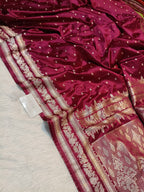 Cherry Red Shade Handwoven Kataan Mashru Silk Saree