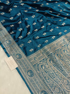 Teal Green Shade Handwoven Kataan Mashru Silk Saree