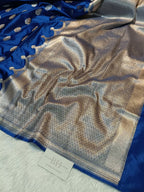 Cobalt Blue Shade Handwoven Kataan Mashru Silk Saree