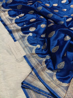 Cobalt Blue Shade Handwoven Kataan Mashru Silk Saree