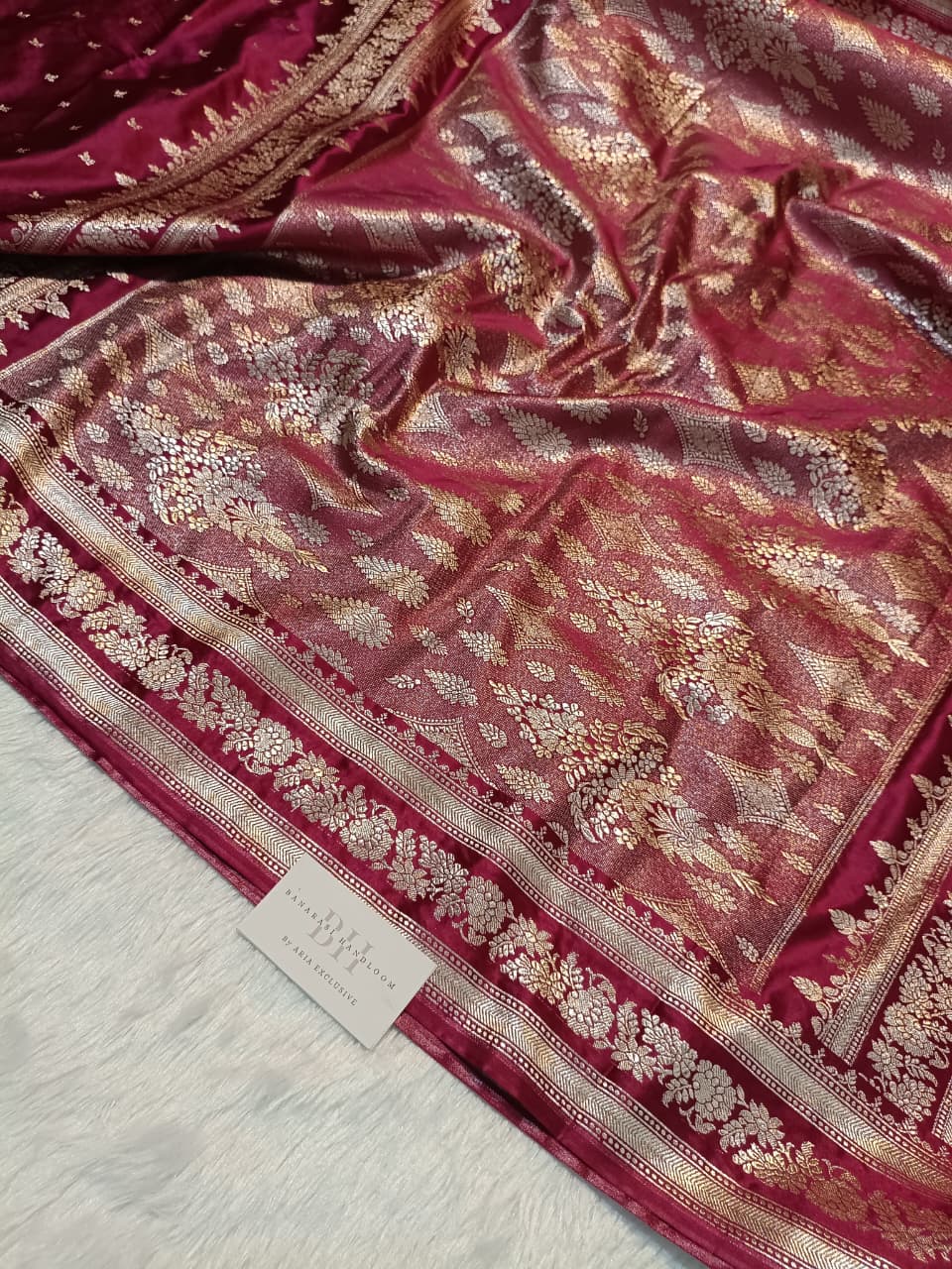 Cherry Red Shade Handwoven Kataan Mashru Silk Saree