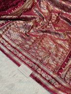 Cherry Red Shade Handwoven Kataan Mashru Silk Saree