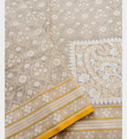Off White Beige Handwoven Muslin Kora Ektara Jamdani Saree