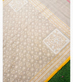 Off White Beige Handwoven Muslin Kora Ektara Jamdani Saree