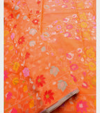 Fanta Orange Shade Handwoven Muslin Kora Ektara Jamdani Saree