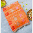 Fanta Orange Shade Handwoven Muslin Kora Ektara Jamdani Saree