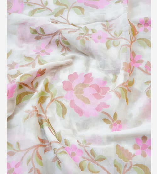 (Pre-Order) Shwetambari Handwoven Muslin Kora Ektara Jamdani Saree