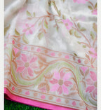 Shwetambari Handwoven Muslin Kora Ektara Jamdani Saree