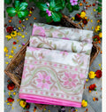 Shwetambari Handwoven Muslin Kora Ektara Jamdani Saree