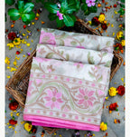 Shwetambari Handwoven Muslin Kora Ektara Jamdani Saree