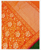 Cosmic Orange Shade Handwoven Muslin Kora Ektara Jamdani Saree
