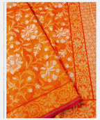 Cosmic Orange Shade Handwoven Muslin Kora Ektara Jamdani Saree