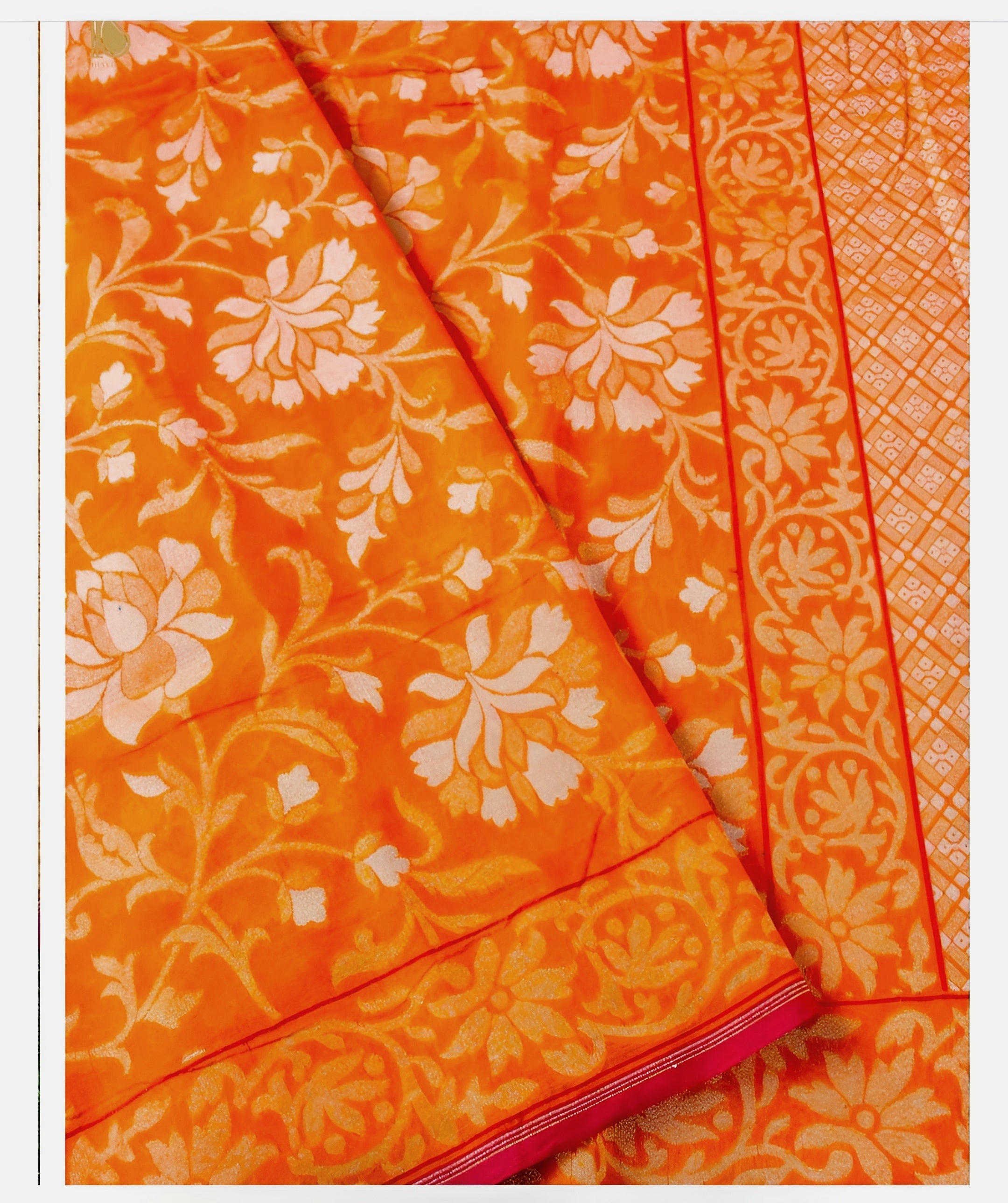 Cosmic Orange Shade Handwoven Muslin Kora Ektara Jamdani Saree