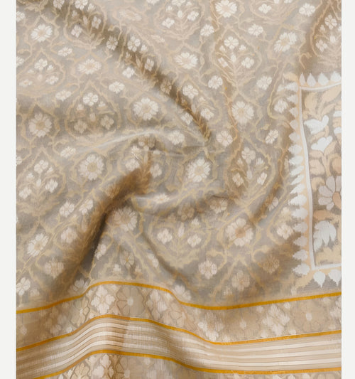 (Pre-Order) Off White Beige Handwoven Muslin Kora Ektara Jamdani Saree