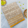 Off White Beige Handwoven Muslin Kora Ektara Jamdani Saree