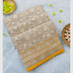 Off White Beige Handwoven Muslin Kora Ektara Jamdani Saree