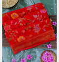 Bridal Red Shade Handwoven Muslin Kora Ektara Jamdani Saree