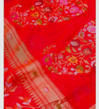 Bridal Red Shade Handwoven Muslin Kora Ektara Jamdani Saree