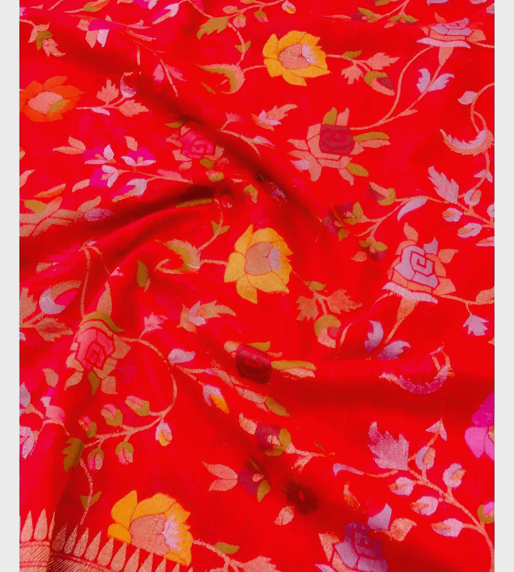 Bridal Red Shade Handwoven Muslin Kora Ektara Jamdani Saree