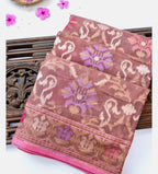 Mauve Pink Shade Handwoven Muslin Kora Ektara Jamdani Saree