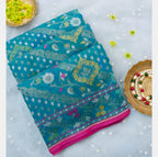 Firozi Blue Shade Handwoven Muslin Kora Ektara Jamdani Saree