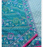 Firozi Blue Shade Handwoven Muslin Kora Ektara Jamdani Saree